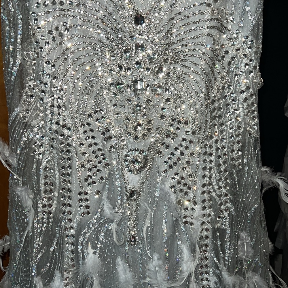 Elegant Silver Beaded Prom Dress